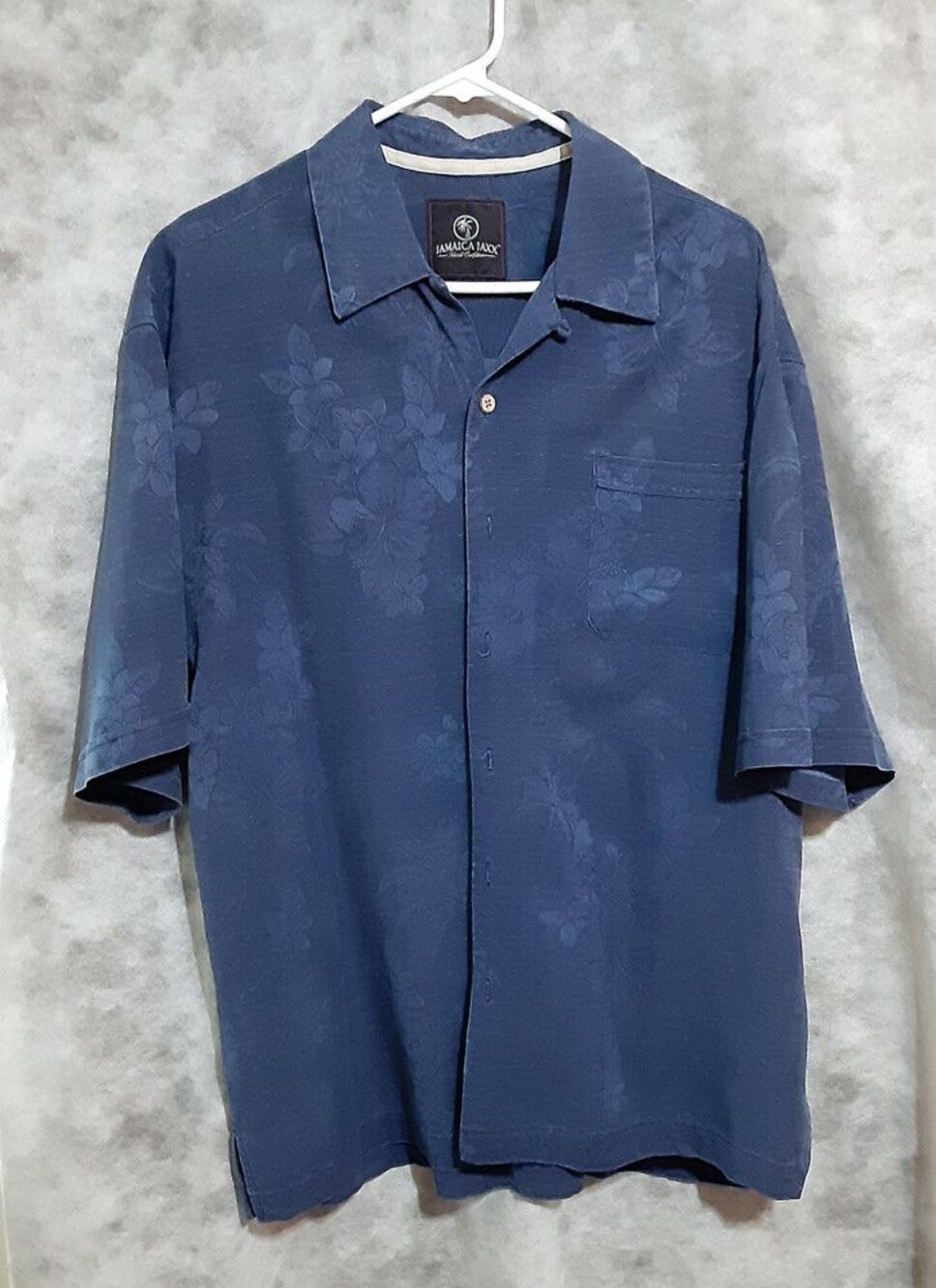 Jamaica Jaxx Hawaiian Shirt Mens Sz XL Blue Floral Jacquard 100% silk